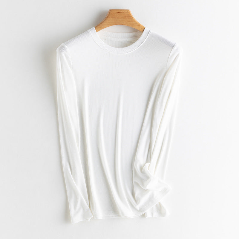 Damen Langarm-Feinrippshirt aus weichem Modal-Baumwollmix mit Rundhalsausschnitt Nord Taschen