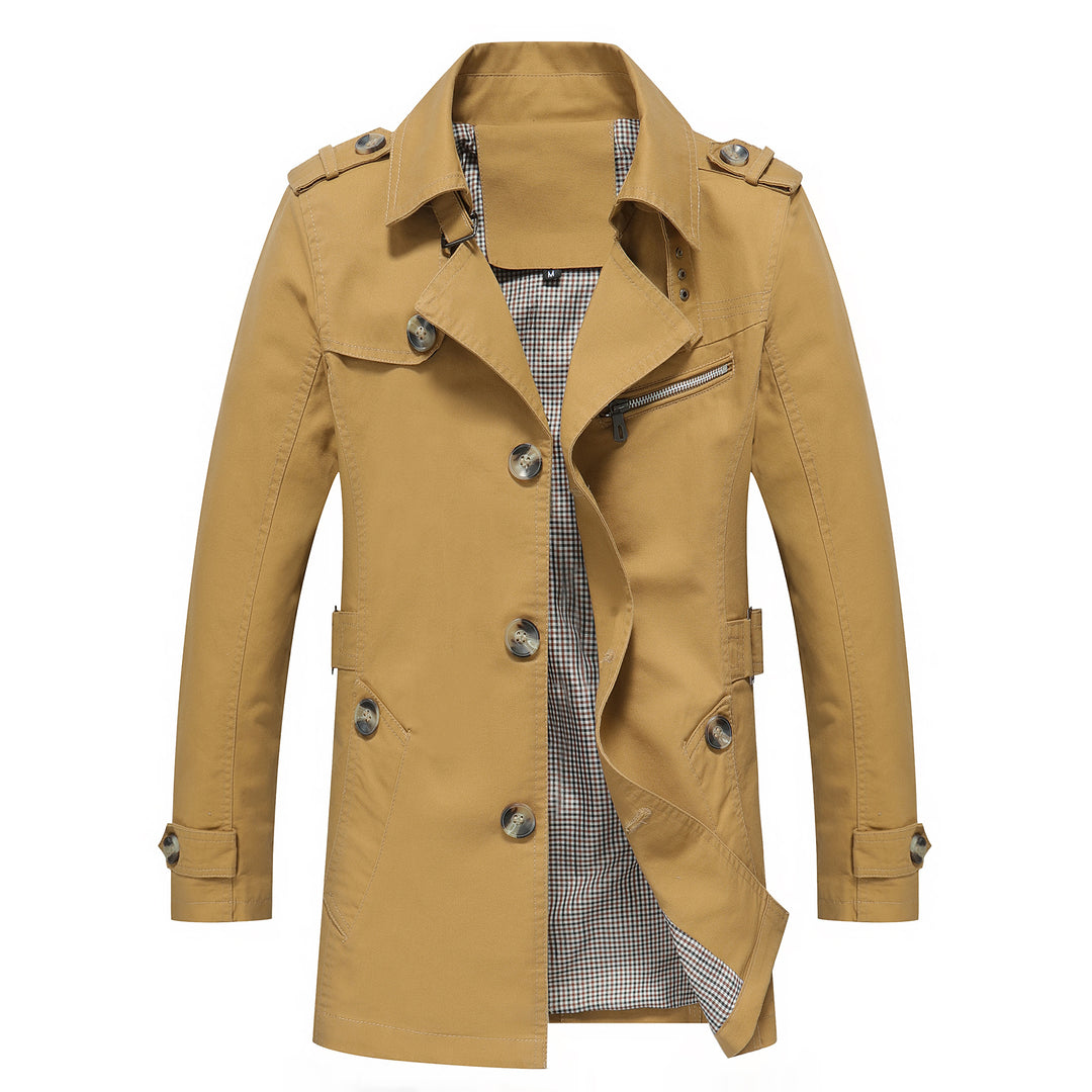 Herren Eleganter Field‑Trench mit tailliertem Schnitt, Schulterklappen und verstellbaren Manschetten Nord Taschen