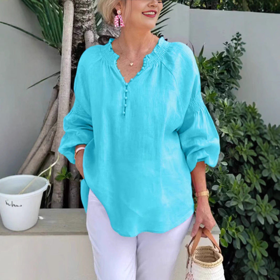 Damen luftige Bluse mit Smock-Ärmeln