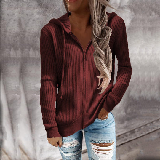Damen Kapuzenjacke im modernen Rippenstrickdesign mit Taschen