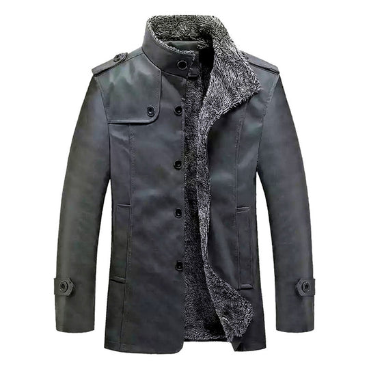 Herren Texturierte Kunstleder-Midlayerjacke mit Teddyfleece-Innenfutter, Stehkragen und Schulterpatten Nord Taschen