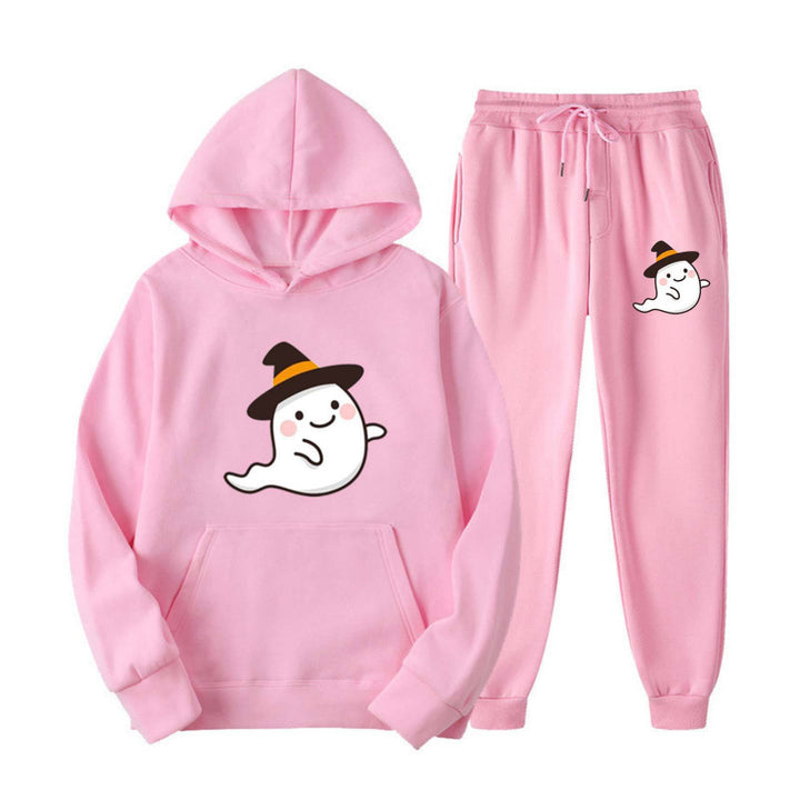 Unisex kuscheliger Kapuzenpullover und Jogginghose Set mit Halloween-Geistprint Nord Taschen