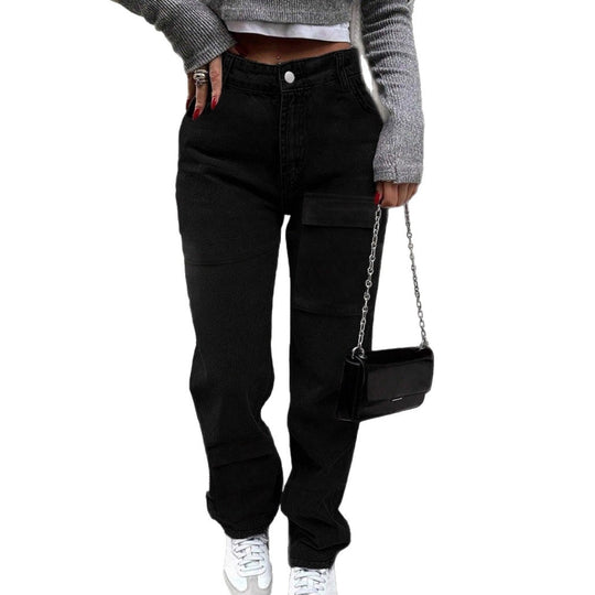 Damen Cargo-Denimhose mit großer Oberschenkeltasche und weitem Straight‑Leg Nord Taschen