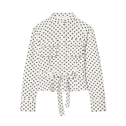 Damen Geknöpfte Hemdjacke mit Stehkragen, aufgesetzten Klappentaschen und Taillengürtel Nord Taschen