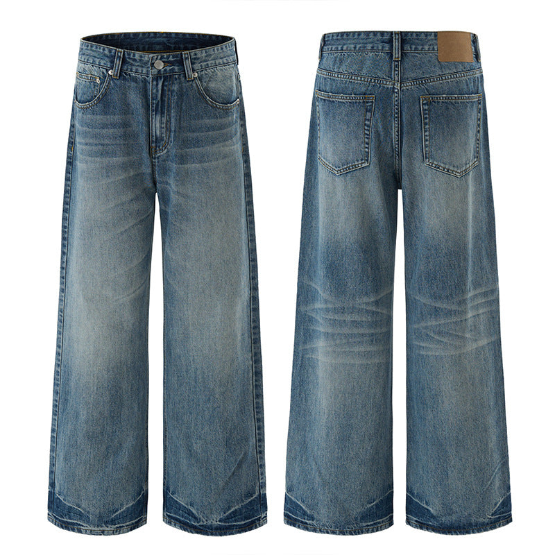 Herren Locker fallende Baggy-Jeans im Used-Look mit breitem geradem Bein und extralangem Saum Nord Taschen