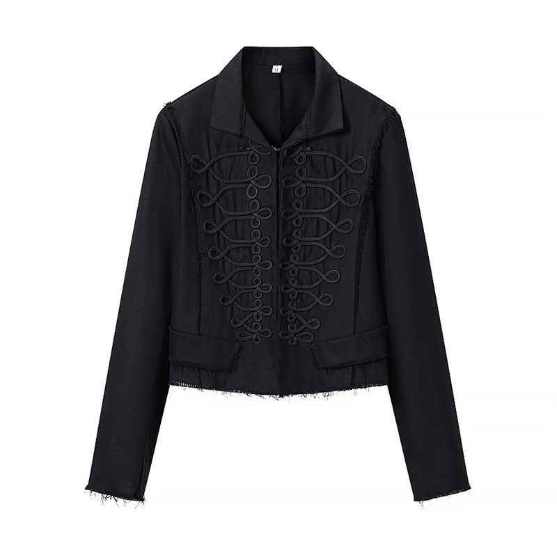 Damen Gekürzte Militärinspirierte Jacke mit Tressenapplikation und fransigem Saum Nord Taschen