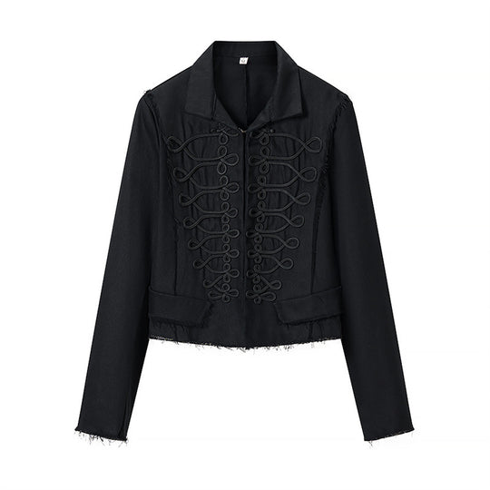 Damen Gekürzte Militärinspirierte Jacke mit Tressenapplikation und fransigem Saum Nord Taschen
