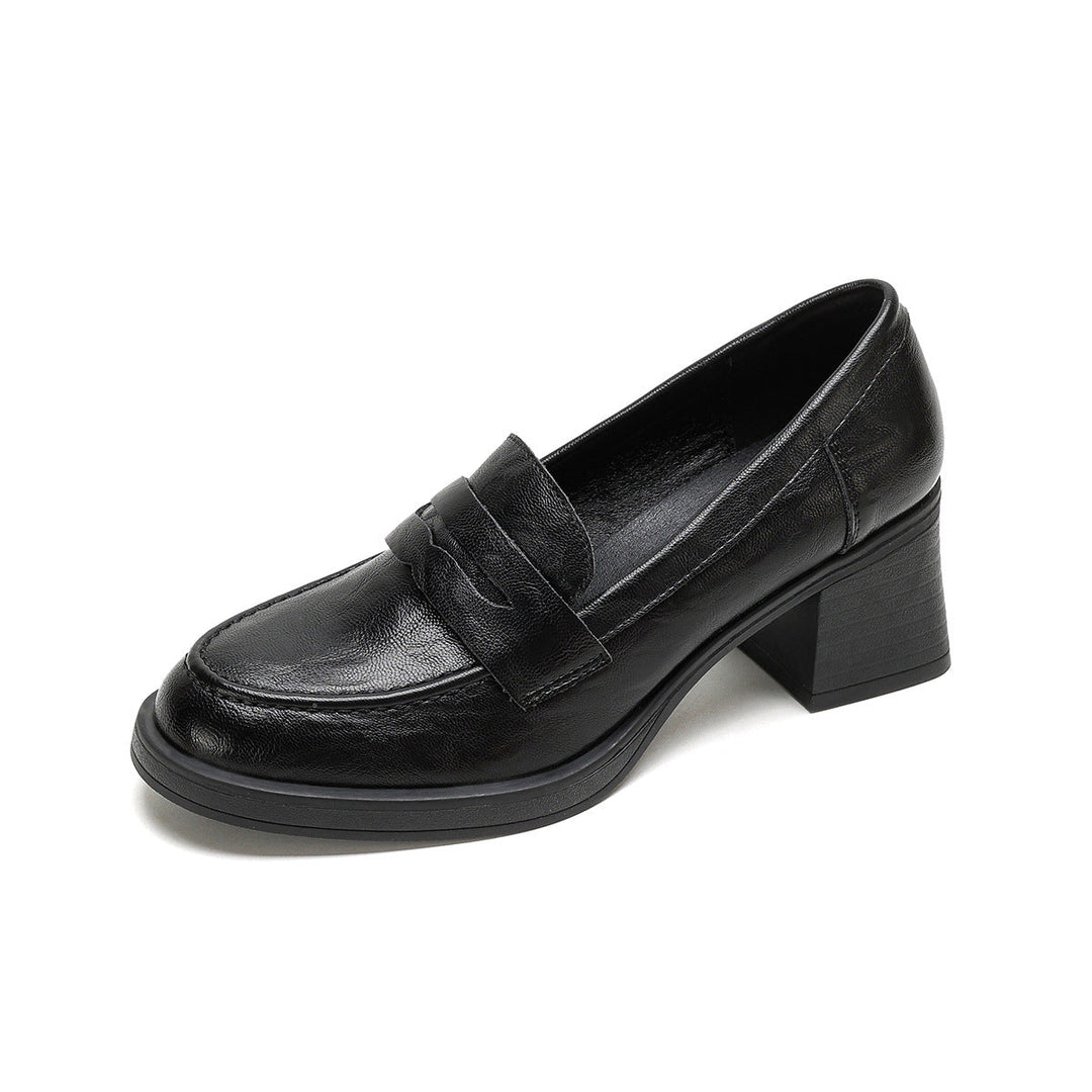 Damen Leder Slip-On-Pumps mit modischem Blockabsatz
