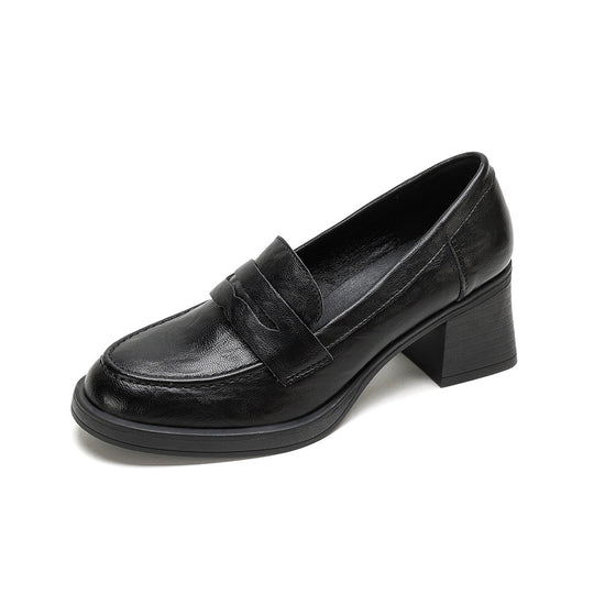 Damen Leder Slip-On-Pumps mit modischem Blockabsatz