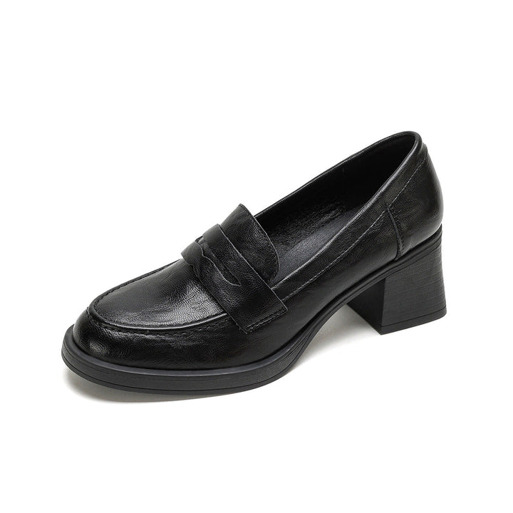 Damen Leder Slip-On-Pumps mit modischem Blockabsatz