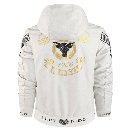 Herren  leichte Kapuzenjacke mit gestreiftem Innenfutter, Logo-Ärmelprint und elastischem Saum Nord Taschen