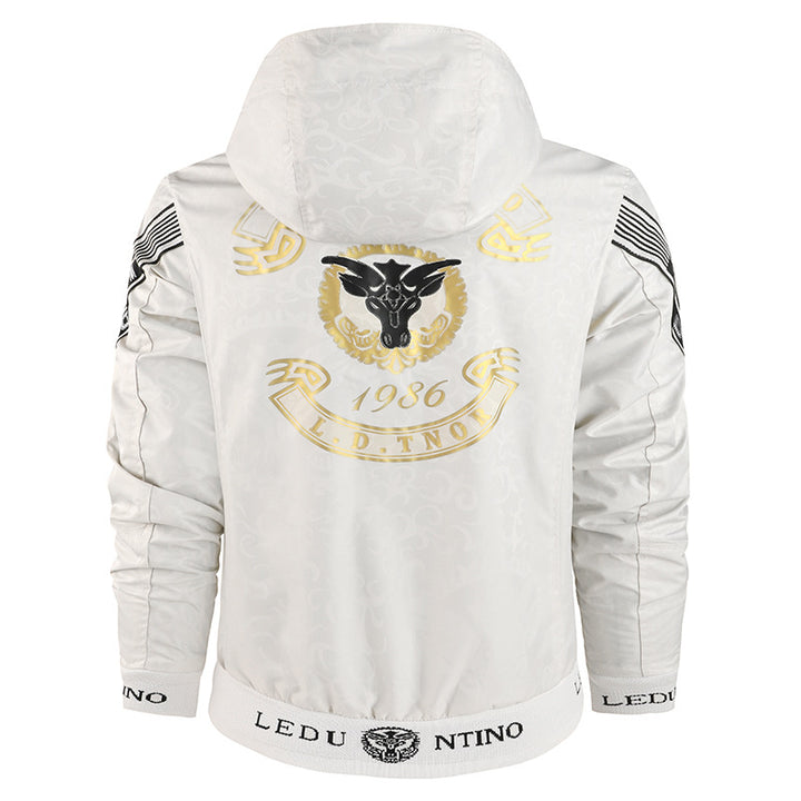 Herren  leichte Kapuzenjacke mit gestreiftem Innenfutter, Logo-Ärmelprint und elastischem Saum Nord Taschen