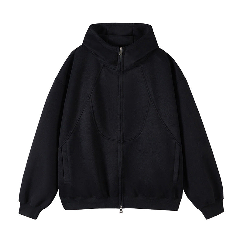 Unisex Oversize-Kapuzen-Sweatjacke mit hohem Stehkragen und durchgehendem Reißverschluss Nord Taschen
