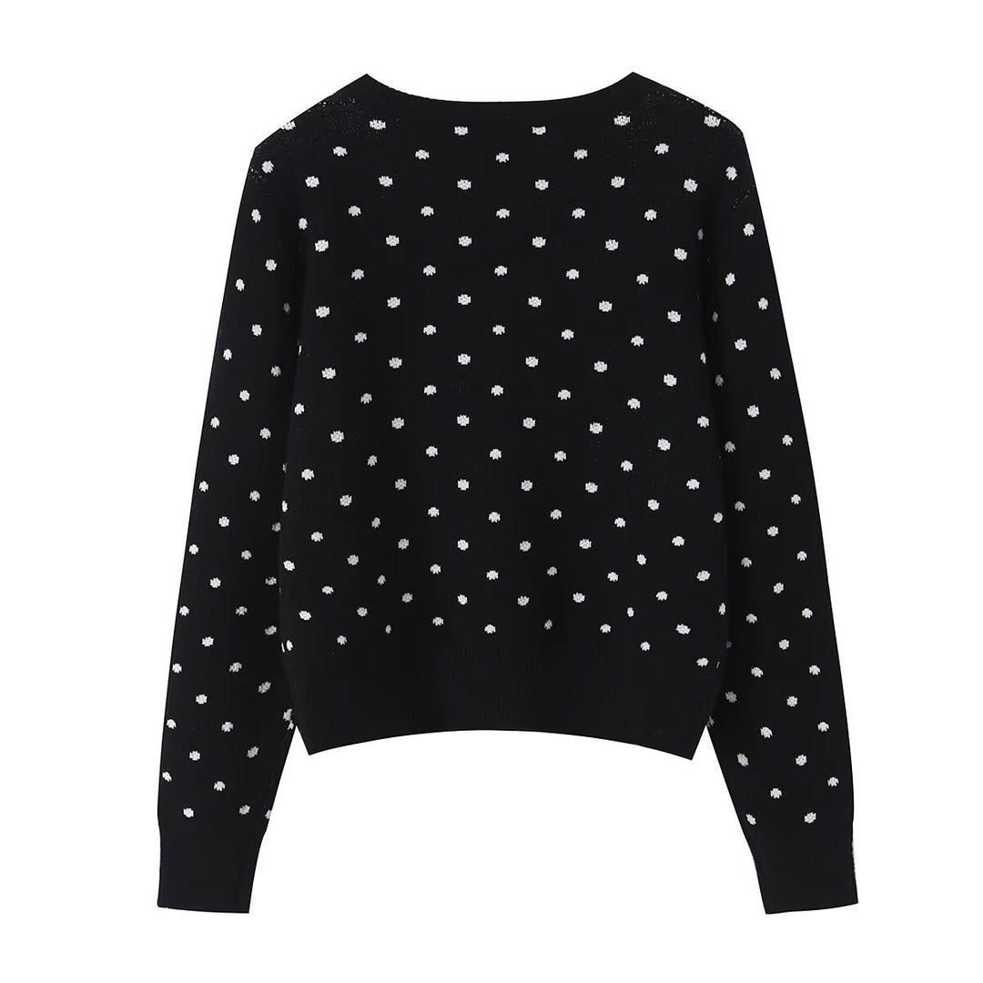 Damen Kurz geschnittene fein gestrickte Cardigan mit Rundhalsausschnitt, Knopfleiste und Allover‑Punktmuster Nord Taschen