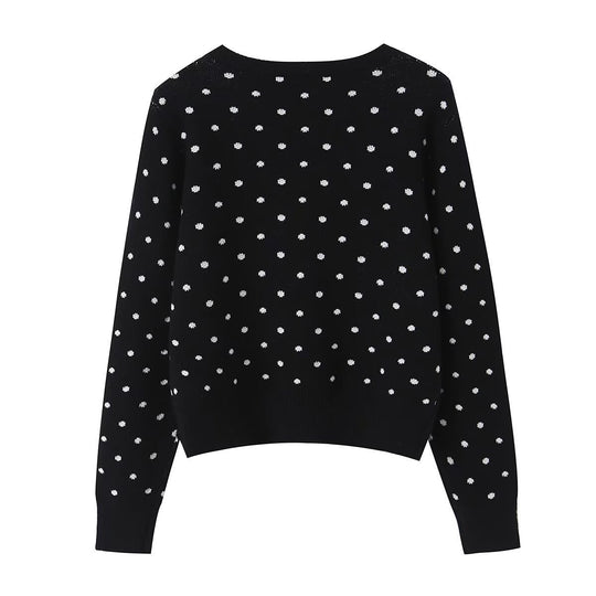 Damen Kurz geschnittene fein gestrickte Cardigan mit Rundhalsausschnitt, Knopfleiste und Allover‑Punktmuster Nord Taschen