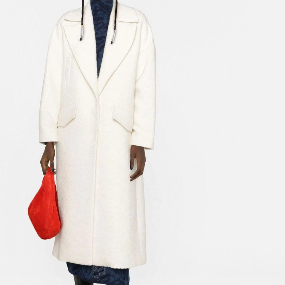 Damen Langer Bouclé‑Mantel mit kastiger Silhouette und aufgesetzten Pattentaschen Nord Taschen