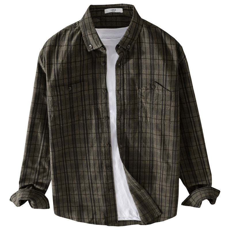 Herren Kariertes Flanell-Overshirt mit Button-Down-Kragen und aufgesetzten Brusttaschen Nord Taschen