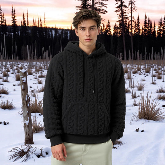 Herren Flauschiger Sherpa-Hoodie mit Zopfmuster, Kängurutasche und Rippbündchen Nord Taschen