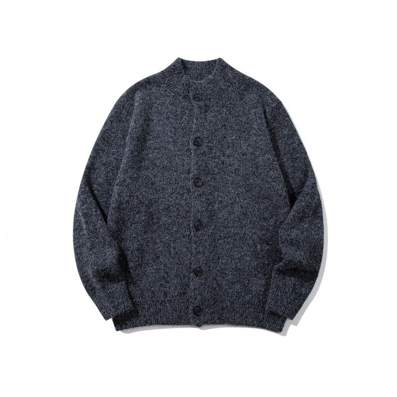 Unisex Boxy-Mohair‑Mix‑Cardigan mit halbhohem Kragen und durchgehender Knopfleiste Nord Taschen