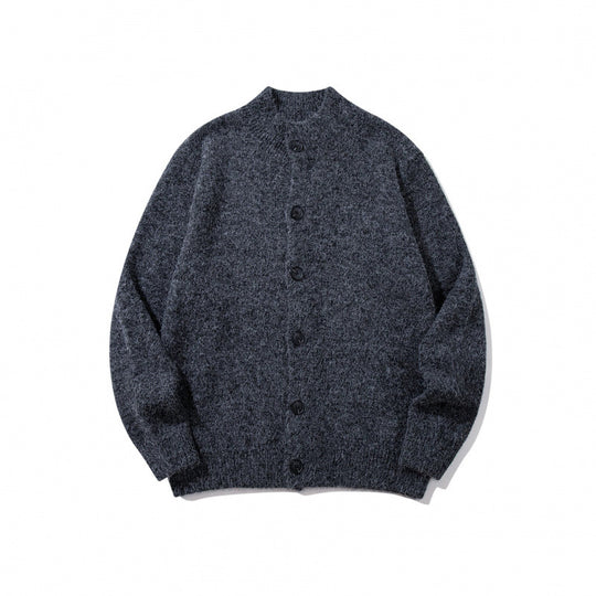 Unisex Boxy-Mohair‑Mix‑Cardigan mit halbhohem Kragen und durchgehender Knopfleiste Nord Taschen