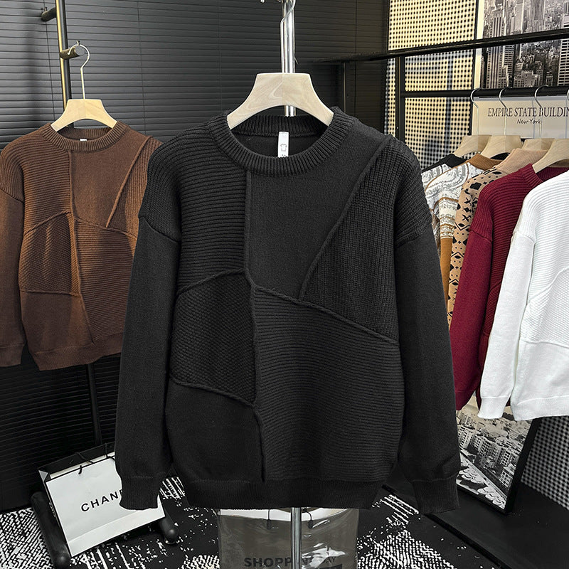 Herren Strukturierter Patchwork-Strickpullover mit Rundhals und gerippten Einsätzen Nord Taschen