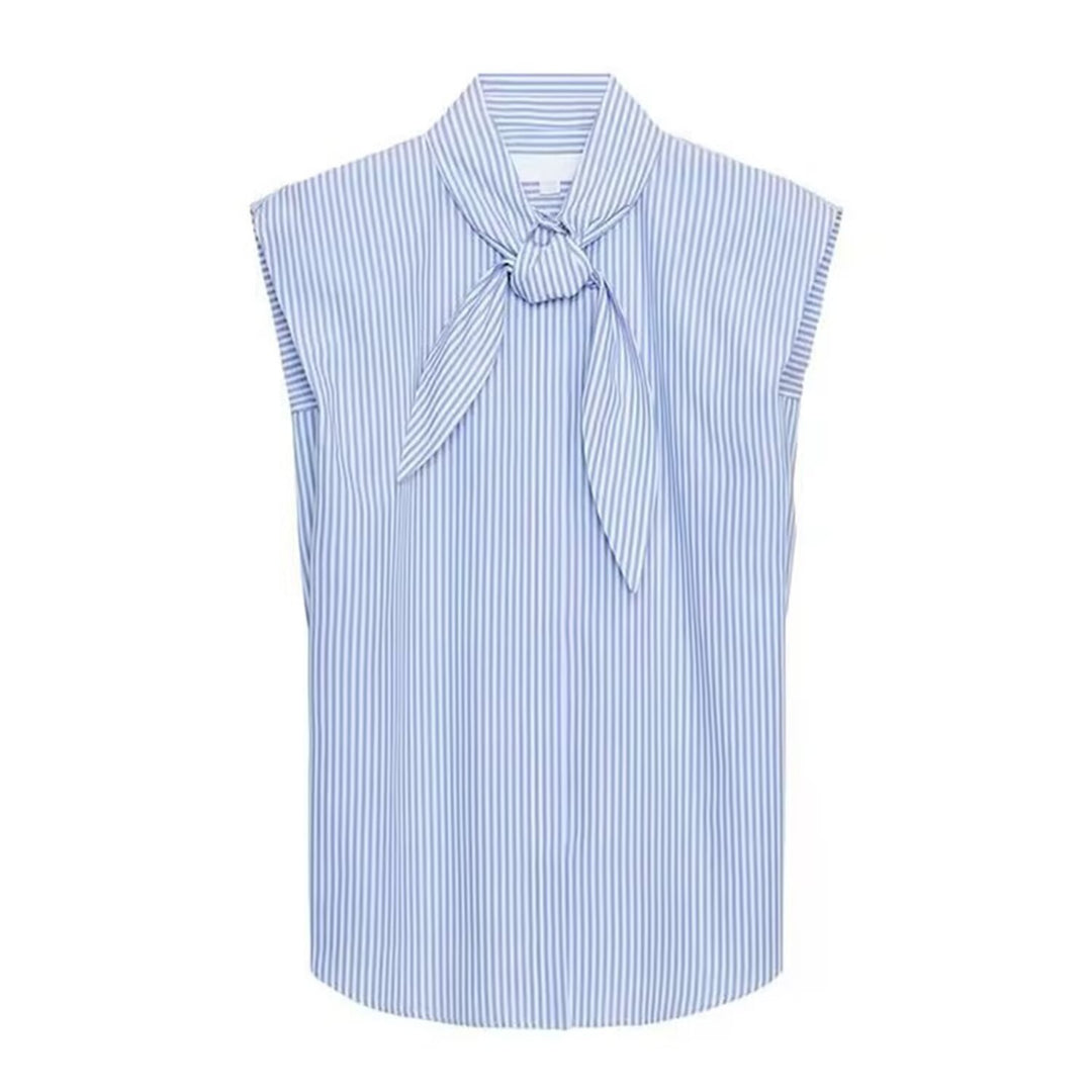Damen Ärmellose Popeline-Bluse mit Schluppenkragen und Nadelstreifen Nord Taschen