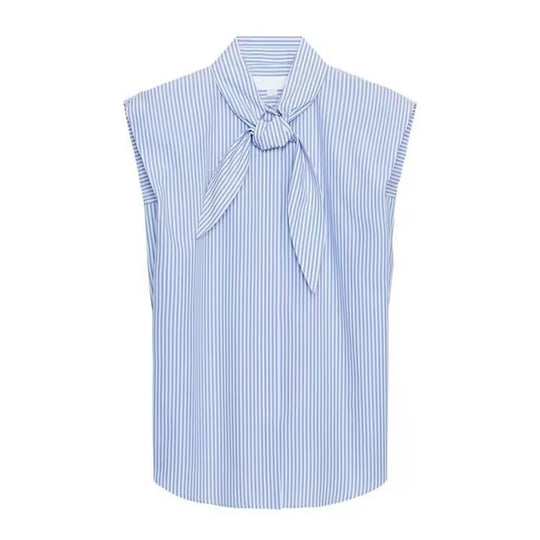 Damen Ärmellose Popeline-Bluse mit Schluppenkragen und Nadelstreifen Nord Taschen