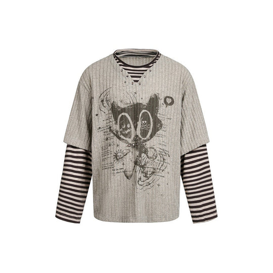 Damen Lagenlook-Longsleeve mit gestreiften Ärmelärmeln und grafischem Statement-Print Nord Taschen
