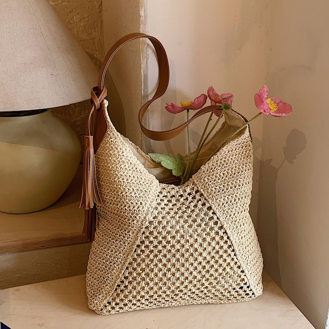 Damen trendige Hobo-Tasche aus handgewebtem Material mit stilvoller Quaste Nord Taschen