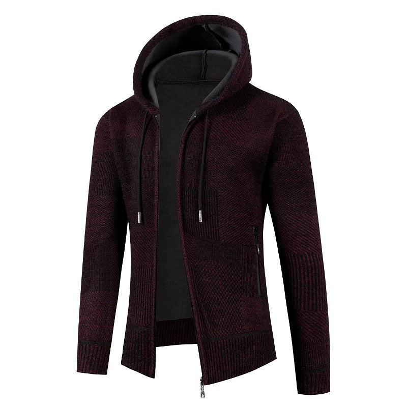 Herren Strukturierter Strick-Zip-Hoodie mit gefütterter Kapuze und grafischem Patchmuster Nord Taschen