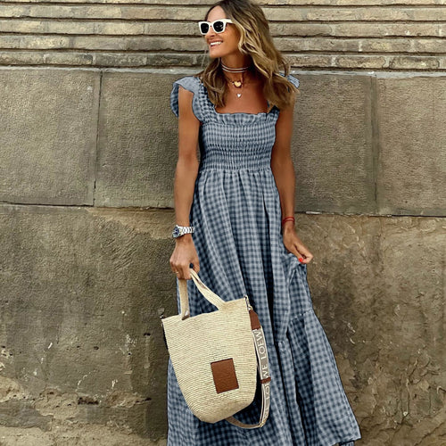 Damen Maxikleid mit kariertem Design und fließendem Schnitt