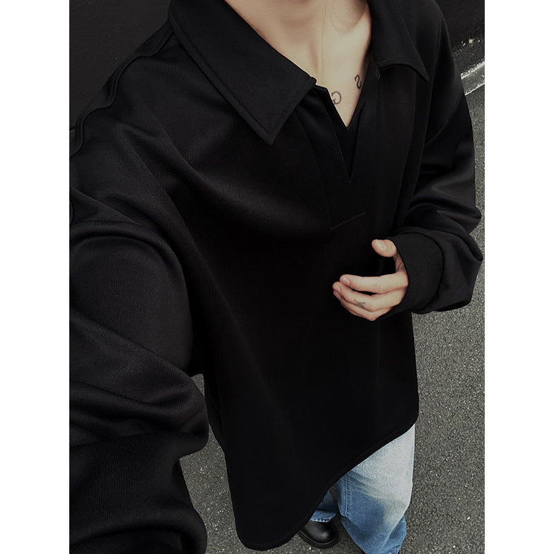 Herren Oversized Polo‑Sweatshirt mit tiefem V‑Ausschnitt, Hemdkragen und gerippten Bündchen Nord Taschen