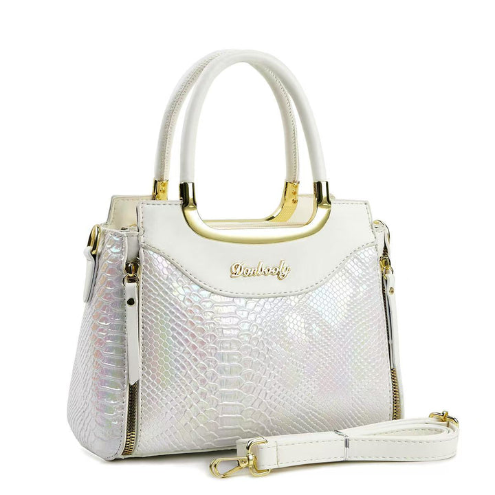 Damen stilvolle Handtasche mit Schlangenleder-Optik und abnehmbaren Accessoires Nord Taschen