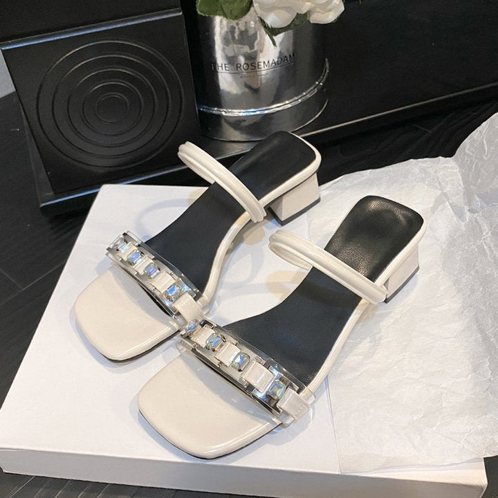 Damen elegante Mules mit gekreuzten Riemen und Blockabsatz
