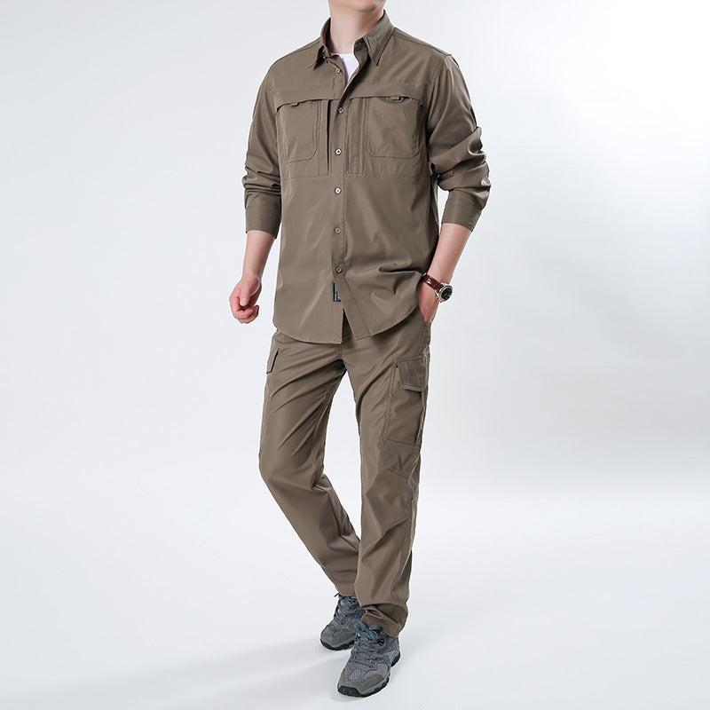 Herren  leichtes Ripstop-Cargo-Hemd mit passender Cargohose Set für Outdoor und Trekking Nord Taschen