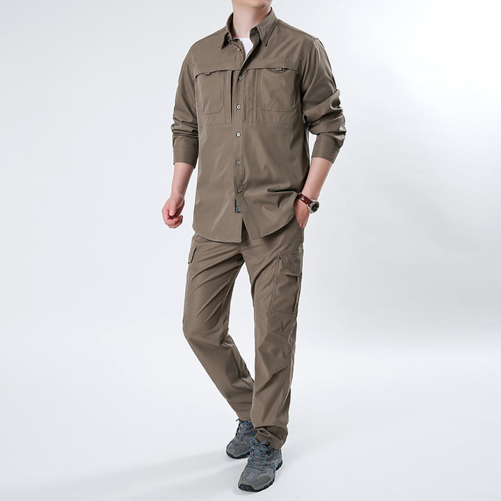 Herren  leichtes Ripstop-Cargo-Hemd mit passender Cargohose Set für Outdoor und Trekking Nord Taschen