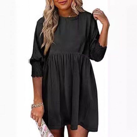 Damen Lockeres Babydoll-Kleid mit Ballonärmeln und geraffter Taille Nord Taschen
