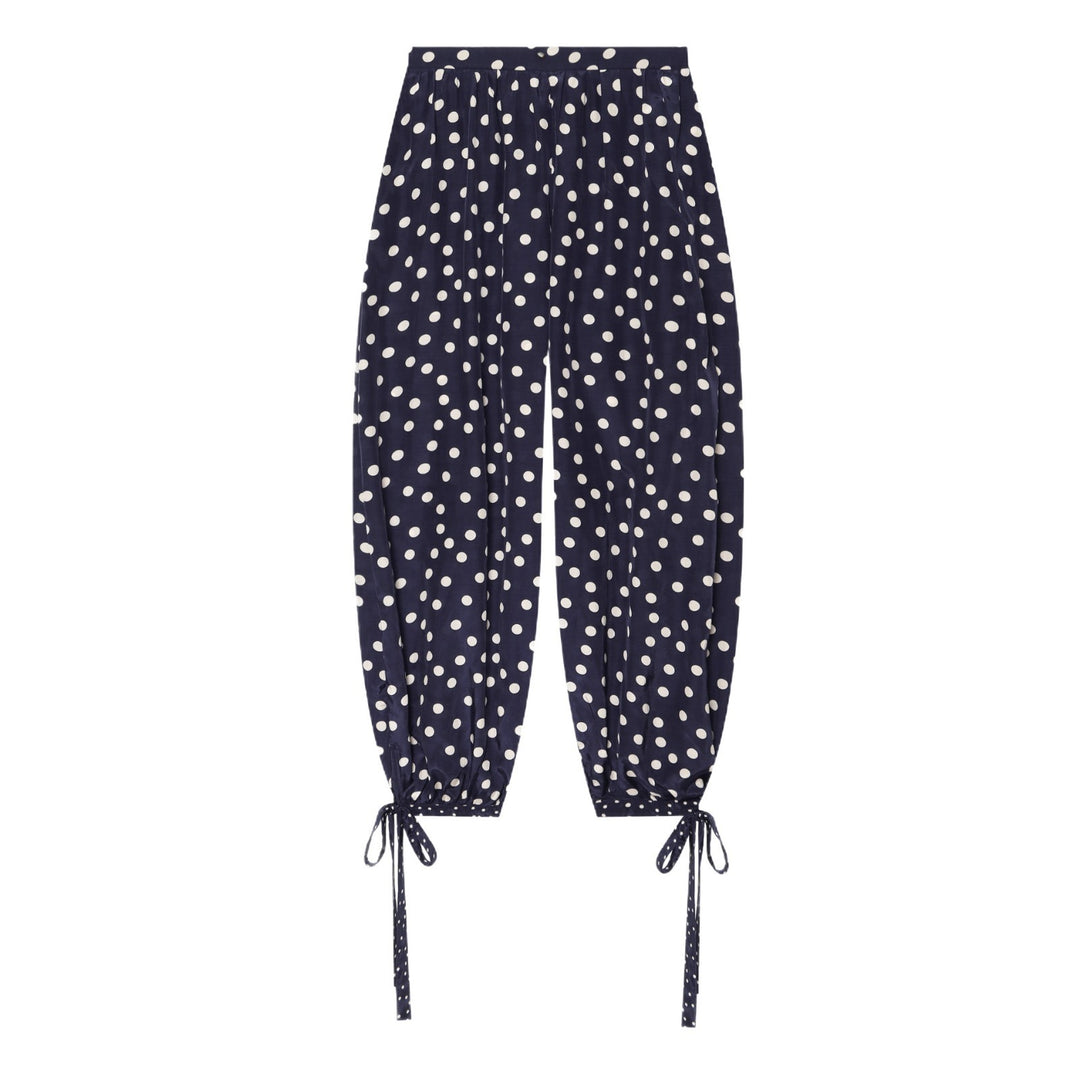 Damen Weite Highwaist-Hose mit Polka-Dot, Ballonbeinen und Kordel-Tunnelzug am Knöchel Nord Taschen