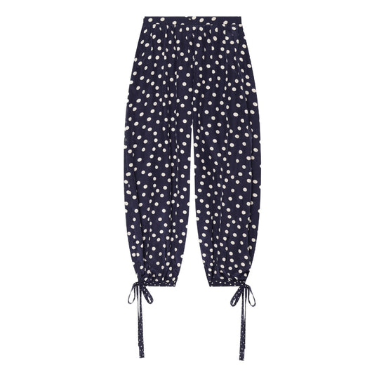 Damen Weite Highwaist-Hose mit Polka-Dot, Ballonbeinen und Kordel-Tunnelzug am Knöchel Nord Taschen
