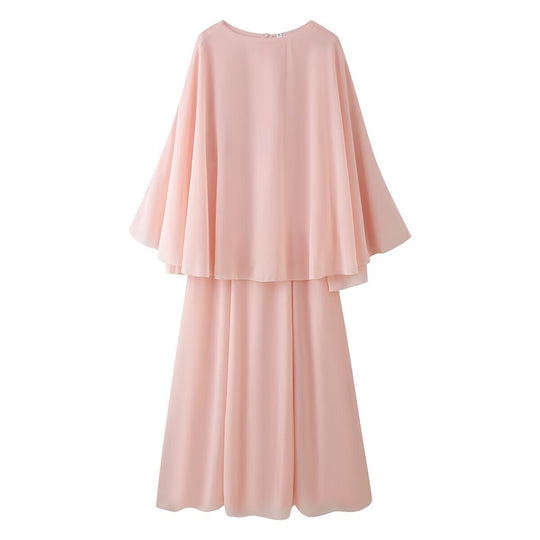 Damen Fließendes Maxikleid mit Cape-Überwurf und mehrlagigem Chiffon-Top Nord Taschen