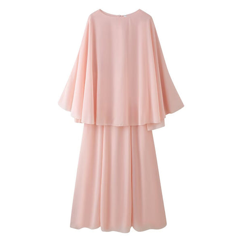 Damen Fließendes Maxikleid mit Cape-Überwurf und mehrlagigem Chiffon-Top Nord Taschen