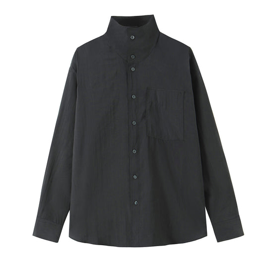 Damen Weites Oversize‑Hemd mit hohem Stehkragen und Brusttasche Nord Taschen