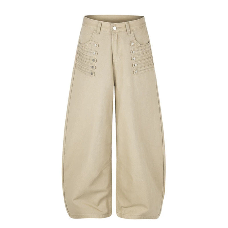 Damen Hochgeschnittene Palazzo‑Hose mit weitem Ballonbein und dekorativer Knopfleiste Nord Taschen