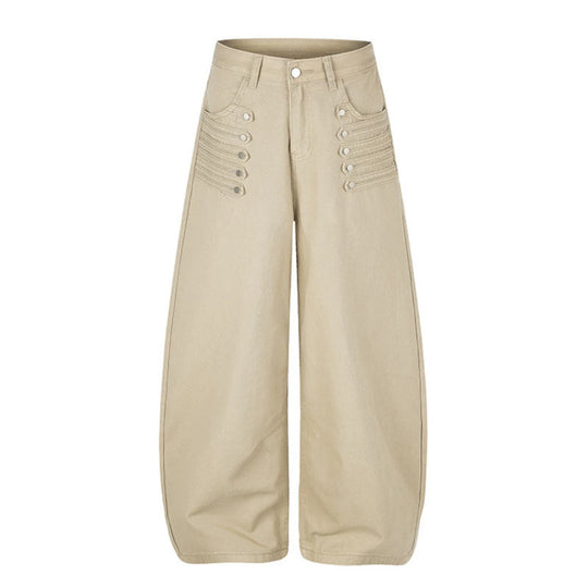 Damen Hochgeschnittene Palazzo‑Hose mit weitem Ballonbein und dekorativer Knopfleiste Nord Taschen