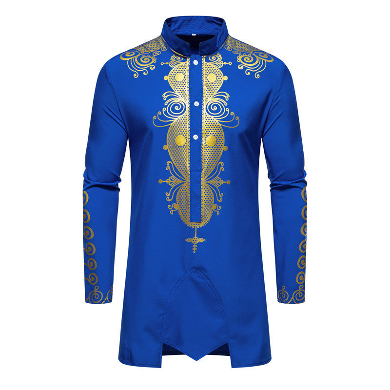 Herren Lange Tunika mit Stehkragen und goldverziertem Ornament Nord Taschen