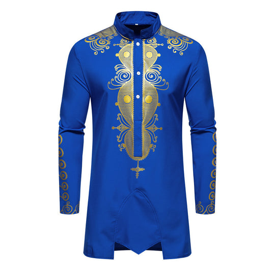 Herren Lange Tunika mit Stehkragen und goldverziertem Ornament Nord Taschen