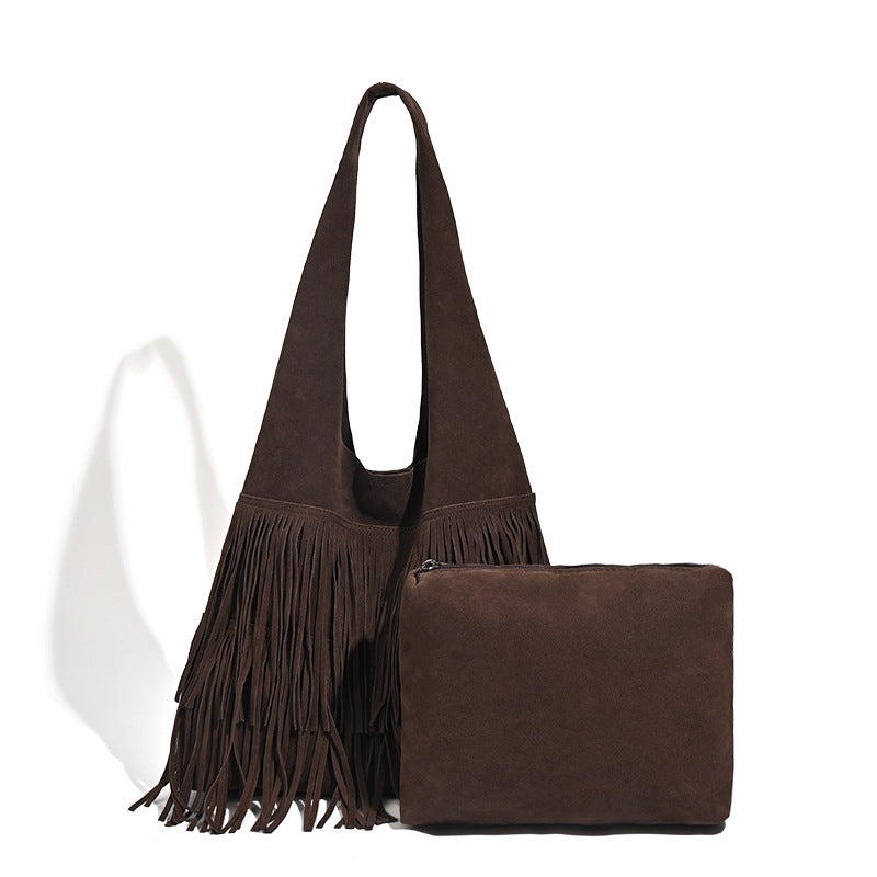 Damen Hobo-Tasche aus hochwertigem Wildleder mit fransigen Details Nord Taschen