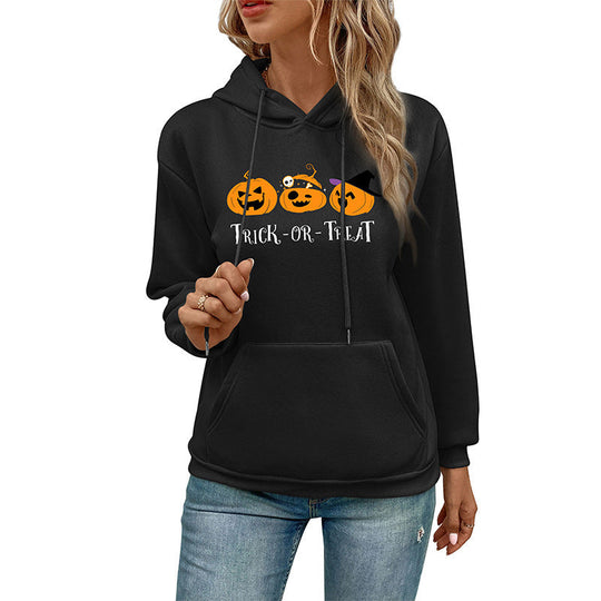 Damen Hoodie mit Halloween-Kürbisprint, Kapuze und Kängurutasche Nord Taschen