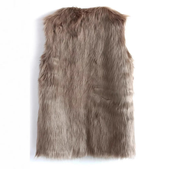 Damen Ärmellose Shaggy Kunstpelz‑Weste mit langem Flor und offener Front Nord Taschen