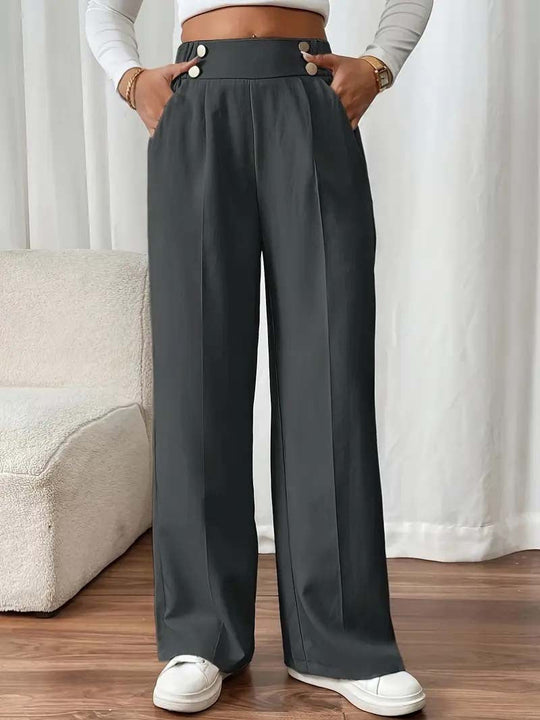 Damen Elegante und luftige Hochbundhose mit weitem Bein und praktischen Taschen